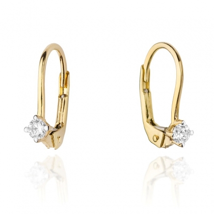 Złote kolczyki pr.585 z brylantami 0,14ct na biglu